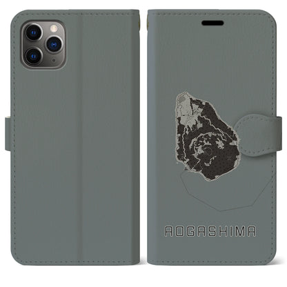 【青ヶ島（東京都）】地図柄iPhoneケース（手帳タイプ）モノトーン・iPhone 11 Pro Max 用