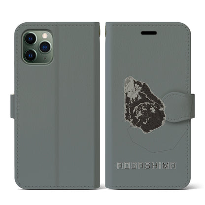 【青ヶ島（東京都）】地図柄iPhoneケース（手帳タイプ）モノトーン・iPhone 11 Pro 用