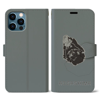 【青ヶ島（東京都）】地図柄iPhoneケース（手帳タイプ）モノトーン・iPhone 12 / 12 Pro 用