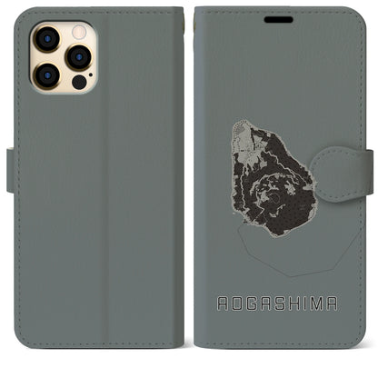 【青ヶ島（東京都）】地図柄iPhoneケース（手帳タイプ）モノトーン・iPhone 12 Pro Max 用