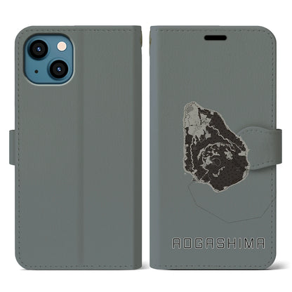 【青ヶ島（東京都）】地図柄iPhoneケース（手帳タイプ）モノトーン・iPhone 13 用