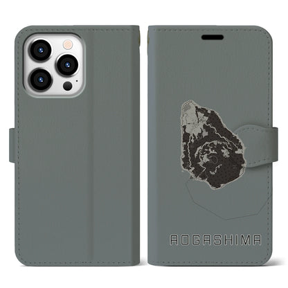 【青ヶ島（東京都）】地図柄iPhoneケース（手帳タイプ）モノトーン・iPhone 13 Pro 用