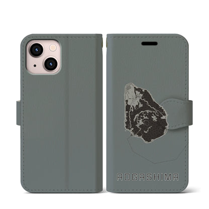 【青ヶ島（東京都）】地図柄iPhoneケース（手帳タイプ）モノトーン・iPhone 13 mini 用