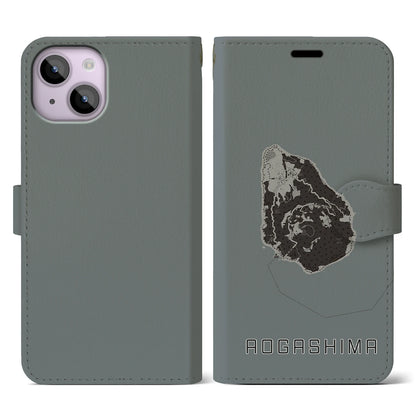 【青ヶ島（東京都）】地図柄iPhoneケース（手帳タイプ）モノトーン・iPhone 14 用