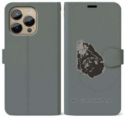 【青ヶ島（東京都）】地図柄iPhoneケース（手帳タイプ）モノトーン・iPhone 14 Pro Max 用