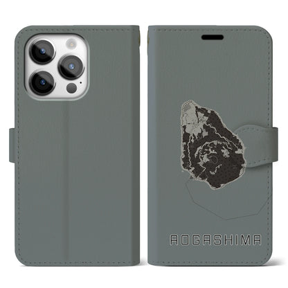 【青ヶ島（東京都）】地図柄iPhoneケース（手帳タイプ）モノトーン・iPhone 14 Pro 用