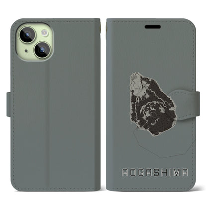 【青ヶ島（東京都）】地図柄iPhoneケース（手帳タイプ）モノトーン・iPhone 15 用