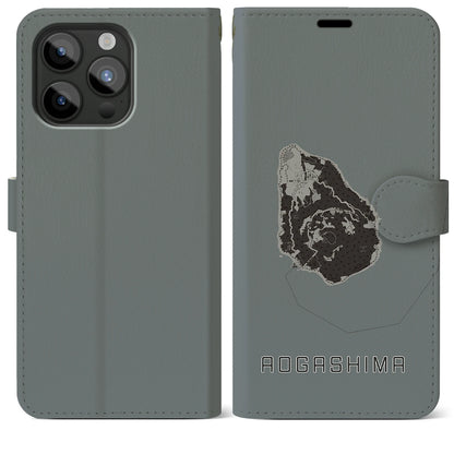 【青ヶ島（東京都）】地図柄iPhoneケース（手帳タイプ）モノトーン・iPhone 15 Pro Max 用