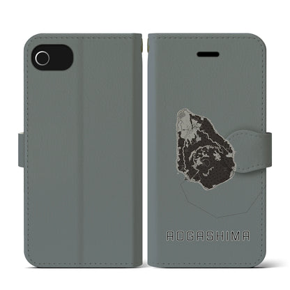 【青ヶ島（東京都）】地図柄iPhoneケース（手帳タイプ）モノトーン・iPhone SE（第3 / 第2世代） / 8 / 7 / 6s / 6 用