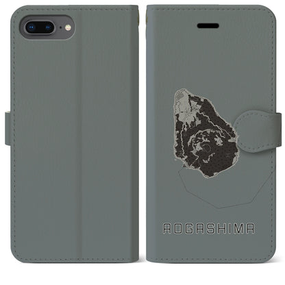 【青ヶ島（東京都）】地図柄iPhoneケース（手帳タイプ）モノトーン・iPhone 8Plus /7Plus / 6sPlus / 6Plus 用