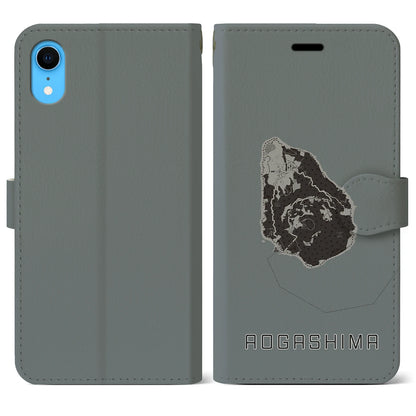 【青ヶ島（東京都）】地図柄iPhoneケース（手帳タイプ）モノトーン・iPhone XR 用