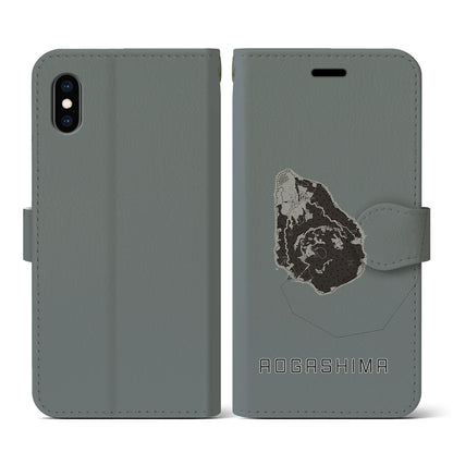 【青ヶ島（東京都）】地図柄iPhoneケース（手帳タイプ）モノトーン・iPhone XS / X 用