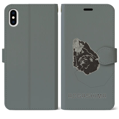 【青ヶ島（東京都）】地図柄iPhoneケース（手帳タイプ）モノトーン・iPhone XS Max 用