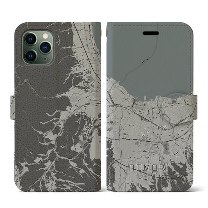 【青森2（青森県）】地図柄iPhoneケース（手帳タイプ）モノトーン・iPhone 11 Pro 用