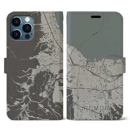 【青森2（青森県）】地図柄iPhoneケース（手帳タイプ）モノトーン・iPhone 12 / 12 Pro 用