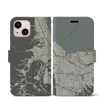 【青森2（青森県）】地図柄iPhoneケース（手帳タイプ）モノトーン・iPhone 13 mini 用