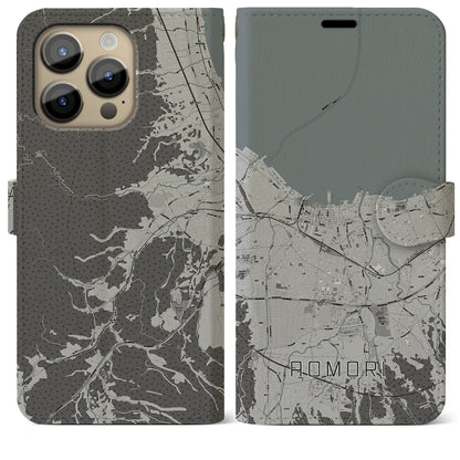 【青森2（青森県）】地図柄iPhoneケース（手帳タイプ）モノトーン・iPhone 14 Pro Max 用