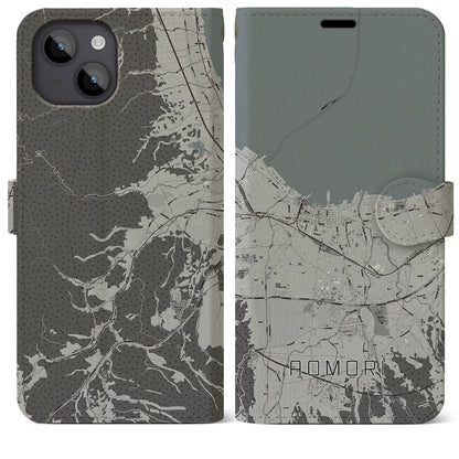 【青森2（青森県）】地図柄iPhoneケース（手帳タイプ）モノトーン・iPhone 14 Plus 用