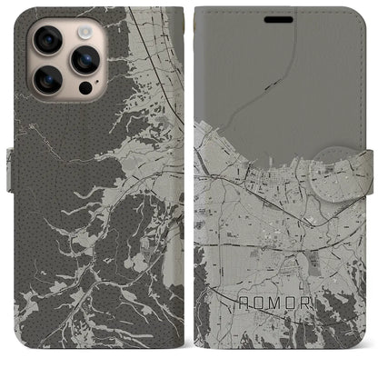 【青森2（青森県）】地図柄iPhoneケース（手帳タイプ）モノトーン・iPhone 16 Plus 用