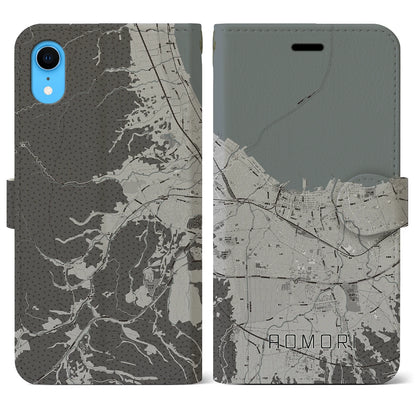 【青森2（青森県）】地図柄iPhoneケース（手帳タイプ）モノトーン・iPhone XR 用