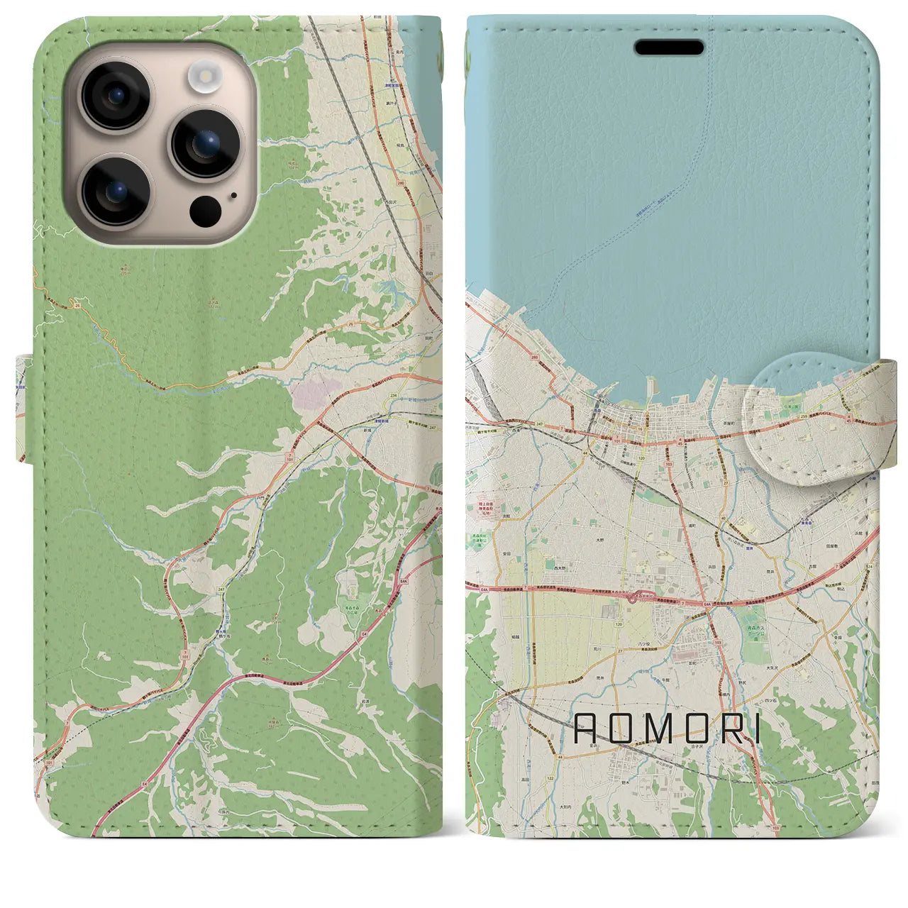 【青森2（青森県）】地図柄iPhoneケース（手帳タイプ）ナチュラル・iPhone 16 Plus 用