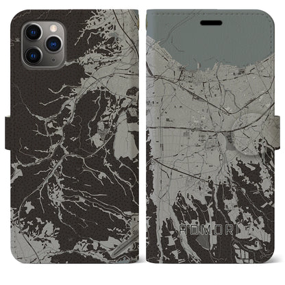 【青森（青森県）】地図柄iPhoneケース（手帳タイプ）モノトーン・iPhone 11 Pro Max 用