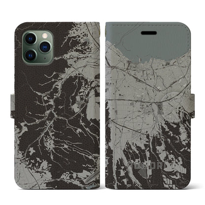 【青森（青森県）】地図柄iPhoneケース（手帳タイプ）モノトーン・iPhone 11 Pro 用