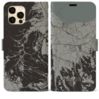 【青森（青森県）】地図柄iPhoneケース（手帳タイプ）モノトーン・iPhone 12 Pro Max 用