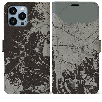 【青森（青森県）】地図柄iPhoneケース（手帳タイプ）モノトーン・iPhone 13 Pro Max 用