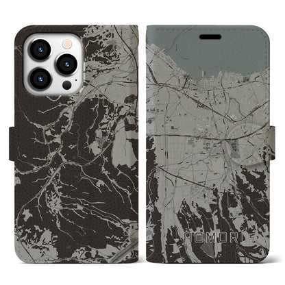 【青森（青森県）】地図柄iPhoneケース（手帳タイプ）モノトーン・iPhone 13 Pro 用