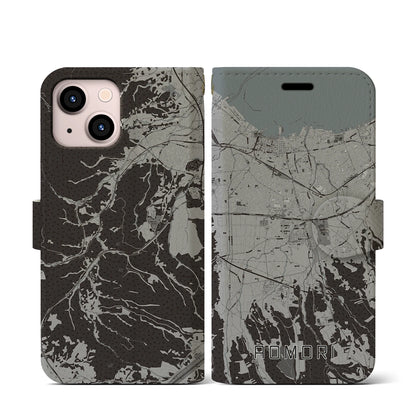 【青森（青森県）】地図柄iPhoneケース（手帳タイプ）モノトーン・iPhone 13 mini 用