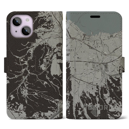 【青森（青森県）】地図柄iPhoneケース（手帳タイプ）モノトーン・iPhone 14 用