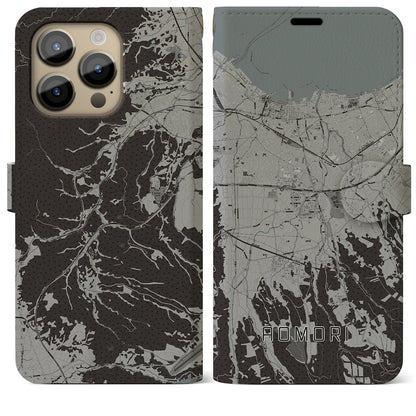 【青森（青森県）】地図柄iPhoneケース（手帳タイプ）モノトーン・iPhone 14 Pro Max 用