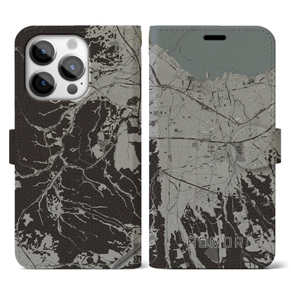 【青森（青森県）】地図柄iPhoneケース（手帳タイプ）モノトーン・iPhone 14 Pro 用