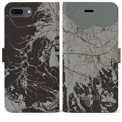 【青森（青森県）】地図柄iPhoneケース（手帳タイプ）モノトーン・iPhone 8Plus /7Plus / 6sPlus / 6Plus 用