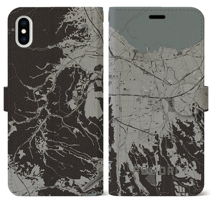 【青森（青森県）】地図柄iPhoneケース（手帳タイプ）モノトーン・iPhone XS Max 用