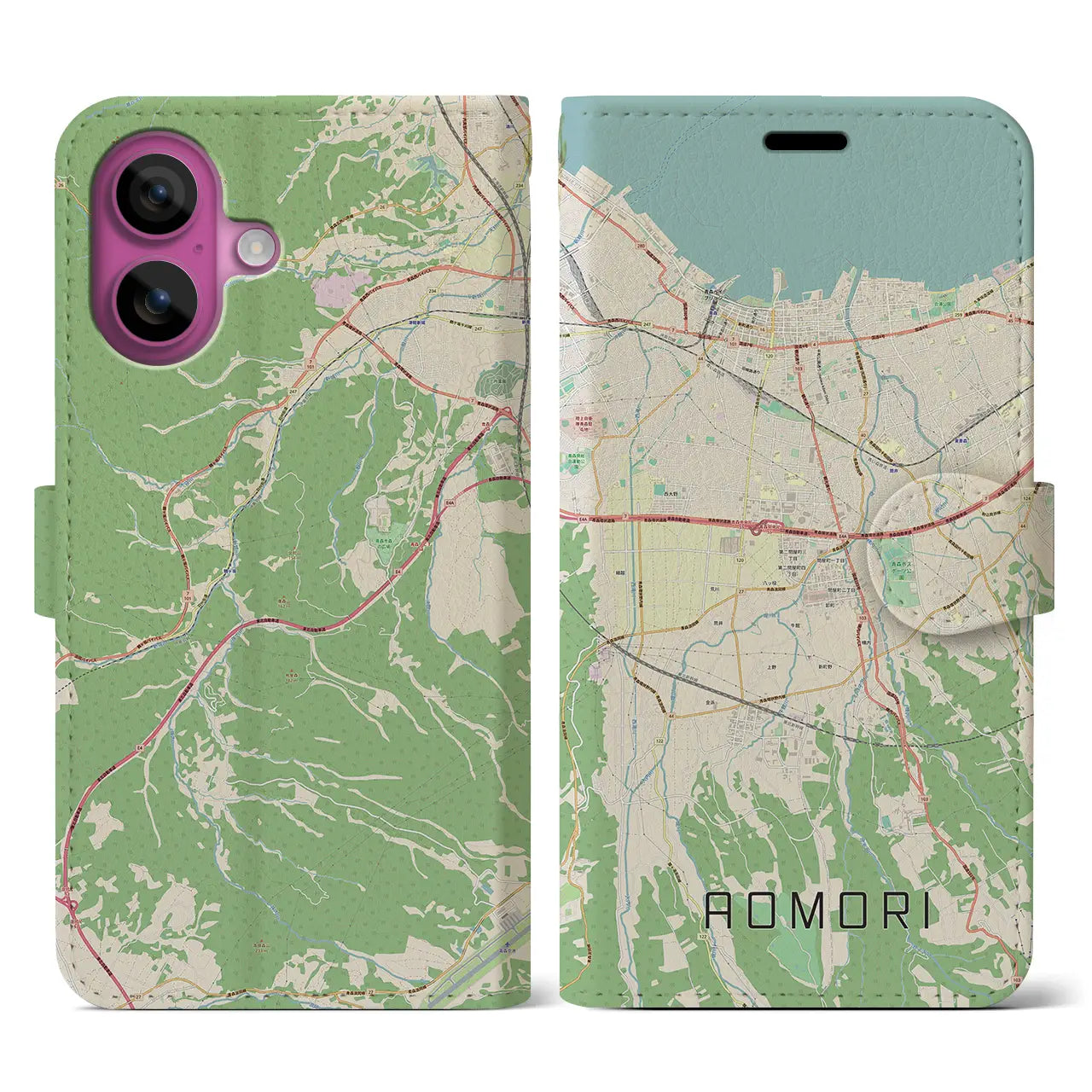 【青森（青森県）】地図柄iPhoneケース（手帳タイプ）ナチュラル・iPhone 16 Pro 用