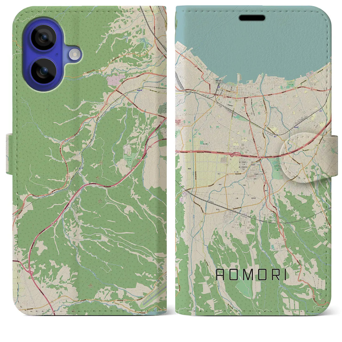 【青森（青森県）】地図柄iPhoneケース（手帳タイプ）ナチュラル・iPhone 16 Pro Max 用