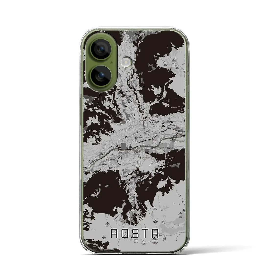 【アオスタ（イタリア）】地図柄iPhoneケース（クリアタイプ）モノトーン・iPhone 17 Pro Max 用