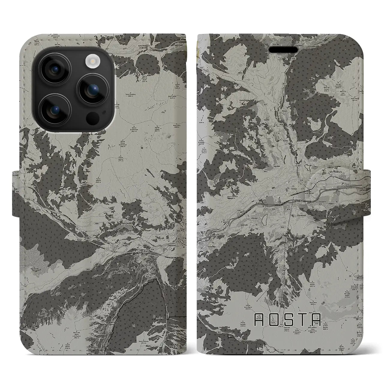 【アオスタ（イタリア）】地図柄iPhoneケース（手帳タイプ）