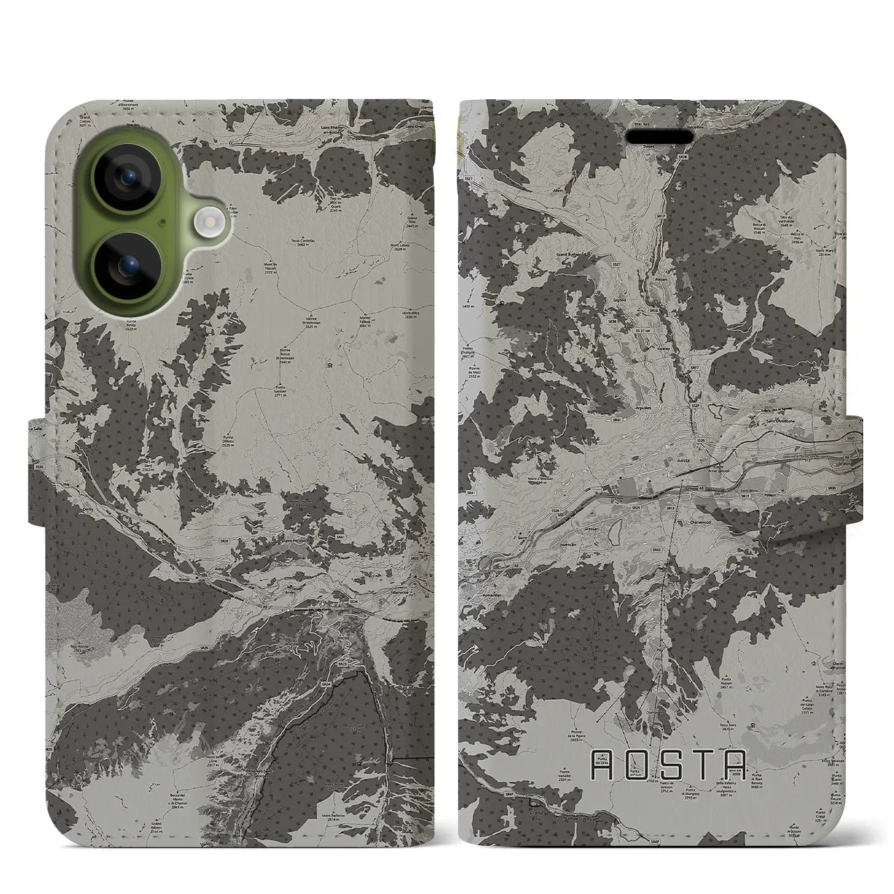 【アオスタ（イタリア）】地図柄iPhoneケース（手帳タイプ）