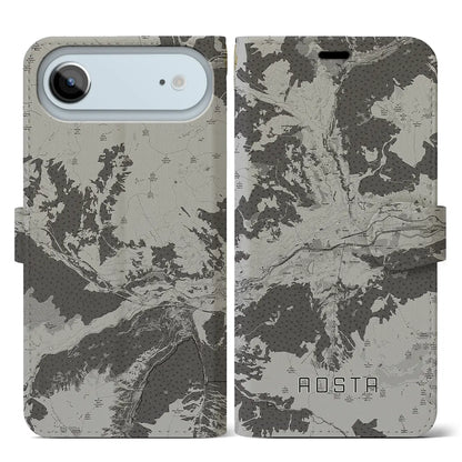 【アオスタ（イタリア）】地図柄iPhoneケース（手帳タイプ）