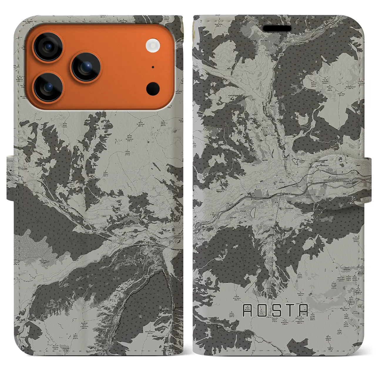 【アオスタ（イタリア）】地図柄iPhoneケース（手帳タイプ）