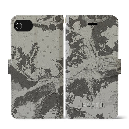 【アオスタ（イタリア）】地図柄iPhoneケース（手帳タイプ）モノトーン・iPhone SE（第3 / 第2世代） / 8 / 7 / 6s / 6 用