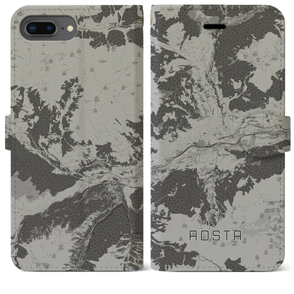 【アオスタ（イタリア）】地図柄iPhoneケース（手帳タイプ）モノトーン・iPhone 8Plus /7Plus / 6sPlus / 6Plus 用