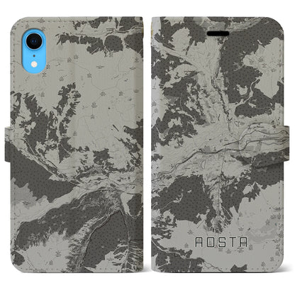 【アオスタ（イタリア）】地図柄iPhoneケース（手帳タイプ）モノトーン・iPhone XR 用