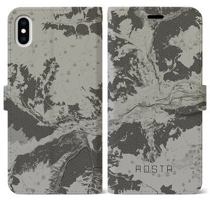 【アオスタ（イタリア）】地図柄iPhoneケース（手帳タイプ）モノトーン・iPhone XS Max 用