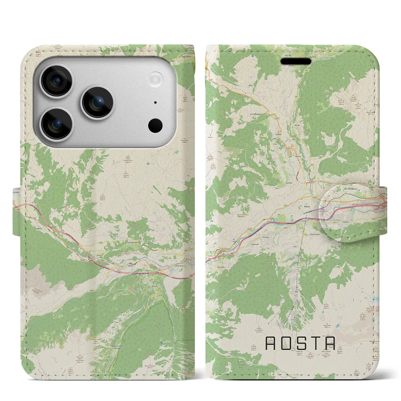 【アオスタ（イタリア）】地図柄iPhoneケース（手帳タイプ）