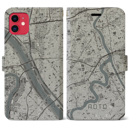 【青砥（東京都）】地図柄iPhoneケース（手帳タイプ）モノトーン・iPhone 11 用