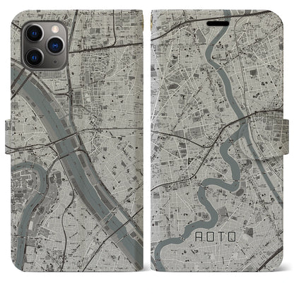 【青砥（東京都）】地図柄iPhoneケース（手帳タイプ）モノトーン・iPhone 11 Pro Max 用